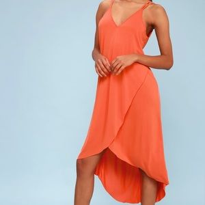 Lush Mood and Melody Coral High-Low Dress